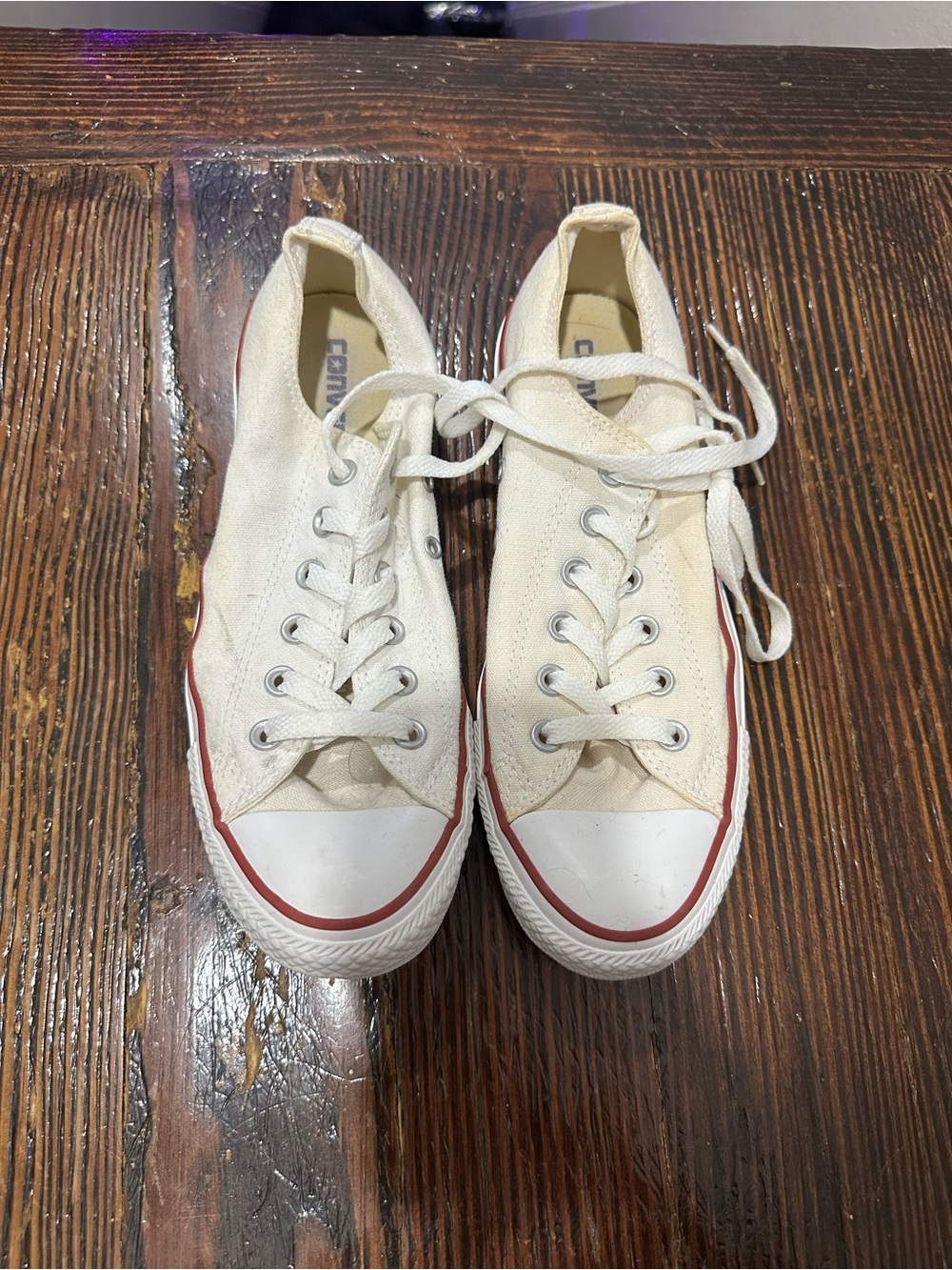 Converse Cream Canvas Low-Top Sneakers with Red Trim